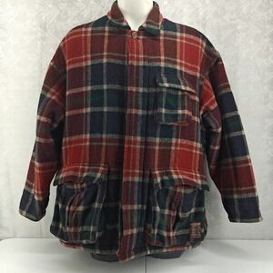 Vintage Abercrombie Fitch Jacket Mens XL Wool Sherpa Lined Red Plaid Chore Barn